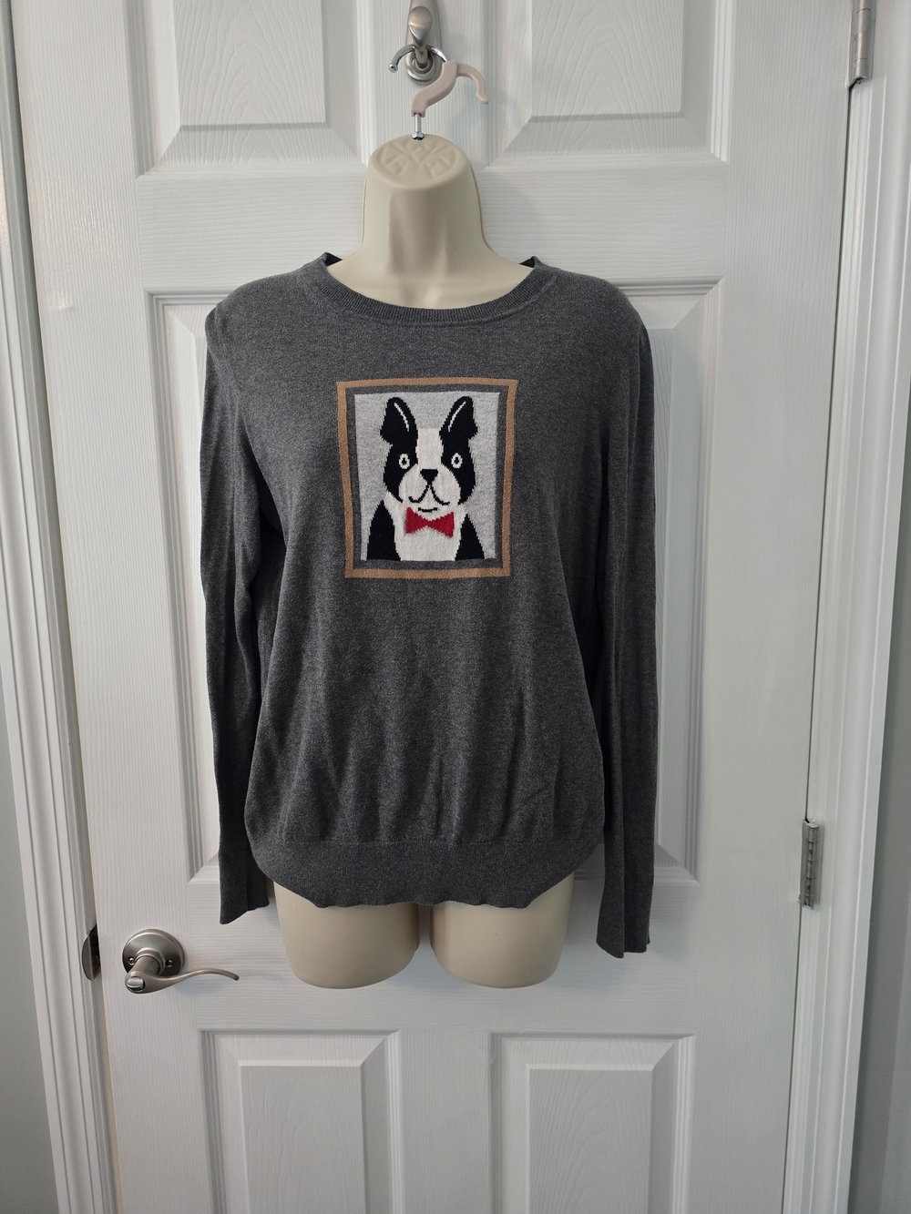Banana Republic Gray Crewneck Sweater with Dog Portrait